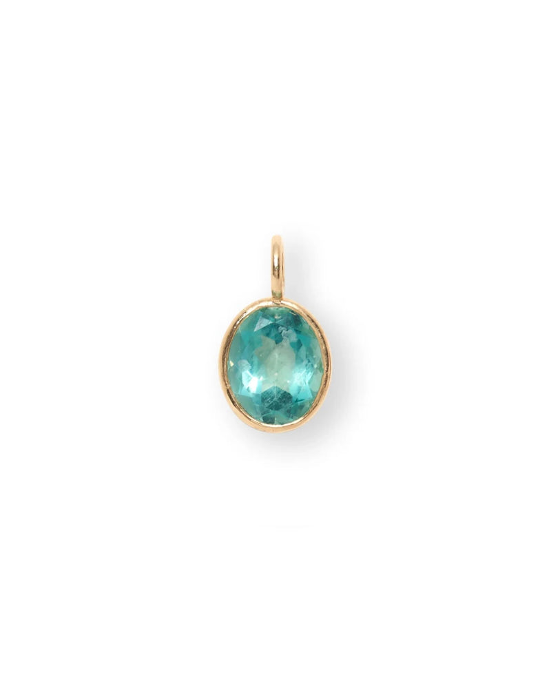 Singular Oval 14k Gold Necklace Charm in Green Topaz