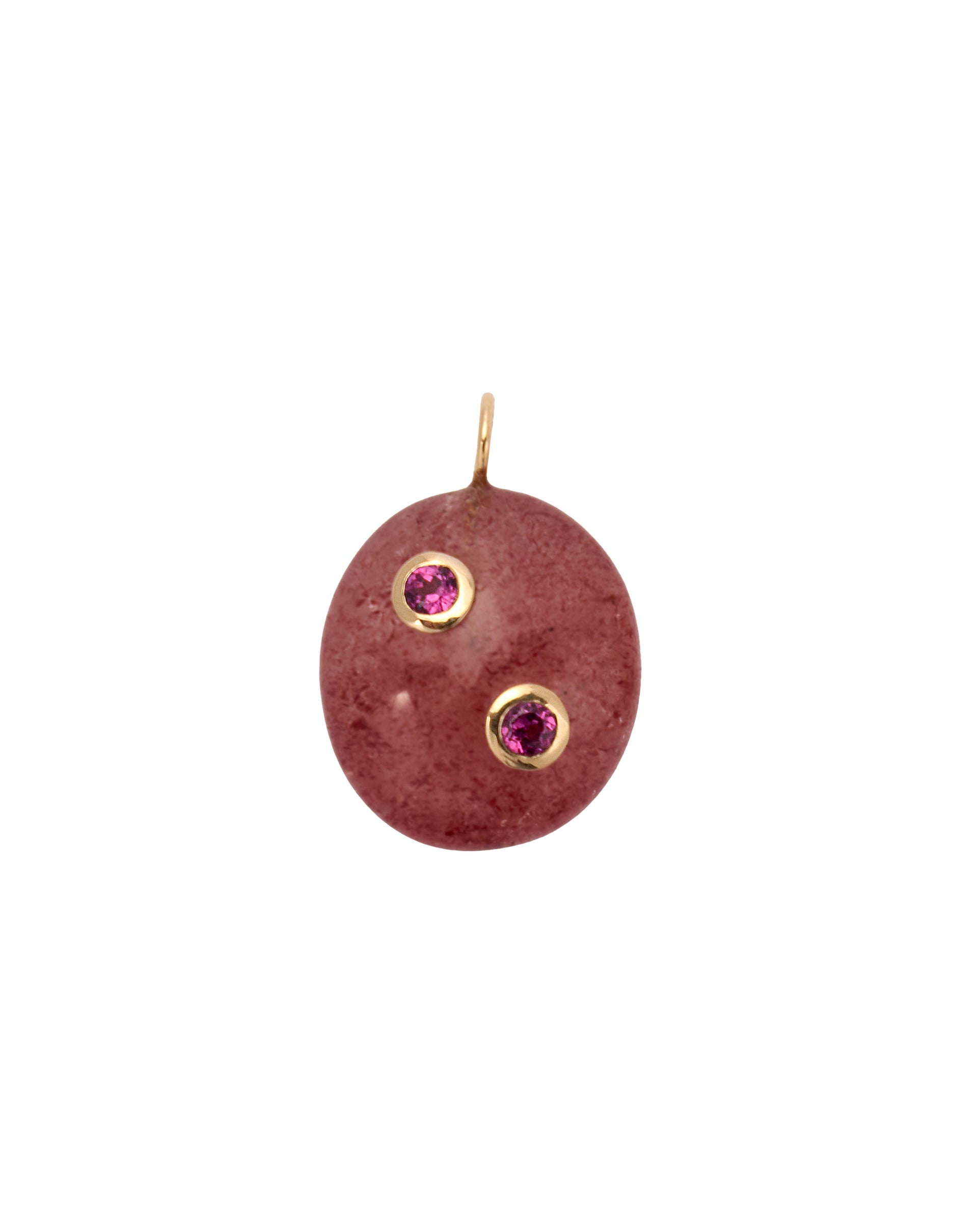 Strawberry Quartz Oval & Pink Rhodolite 14k Gold Necklace Charm