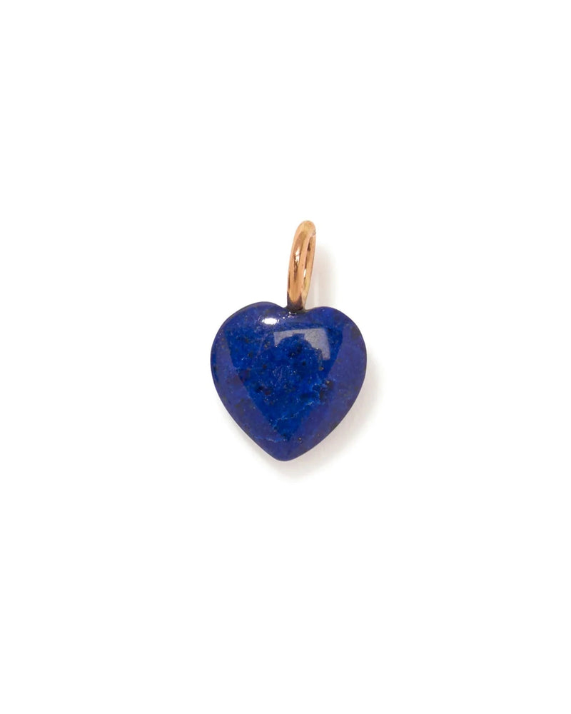 14k Gold Puffy Heart Necklace Charm in Lapis