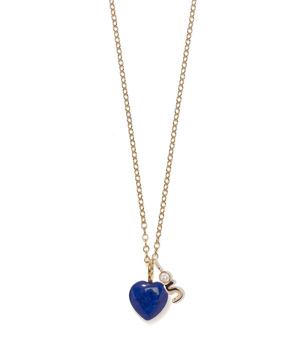 14k Gold Puffy Heart Necklace Charm in Lapis