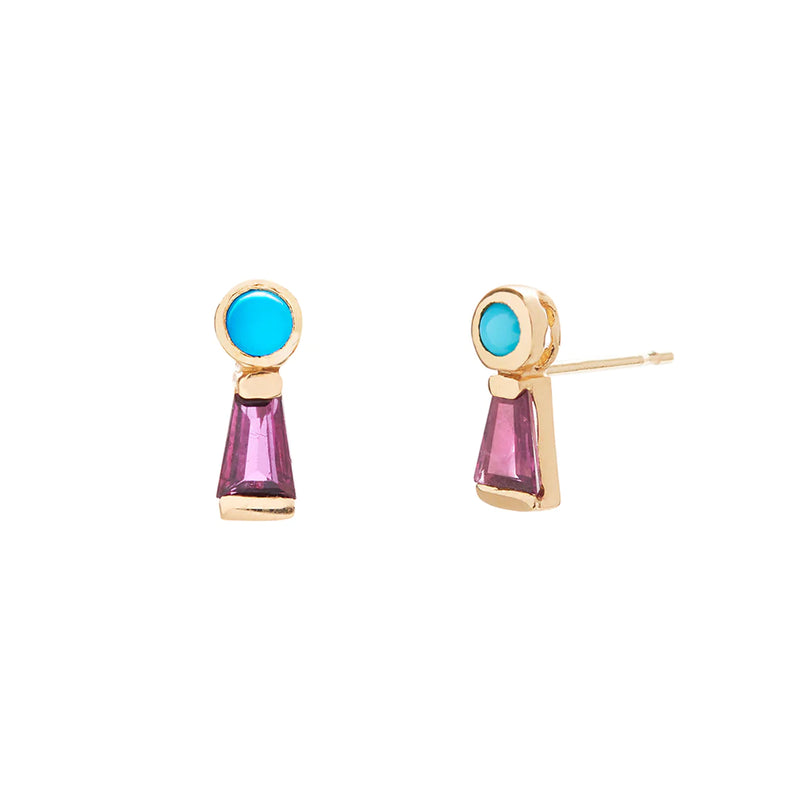 The Garnet Keyhole Stud with Turquoise
