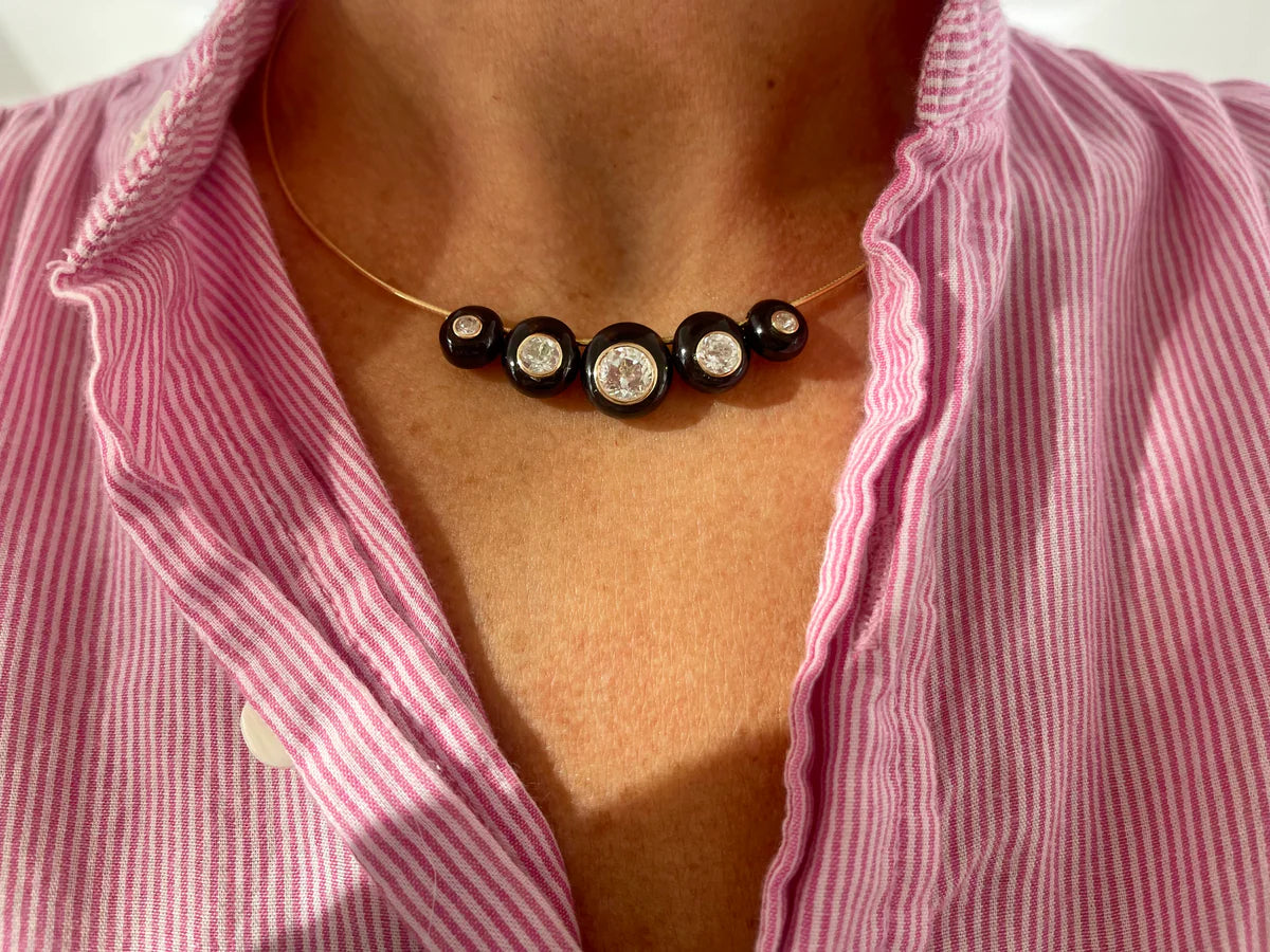 Gemstone Bead Necklace- Black Onyx