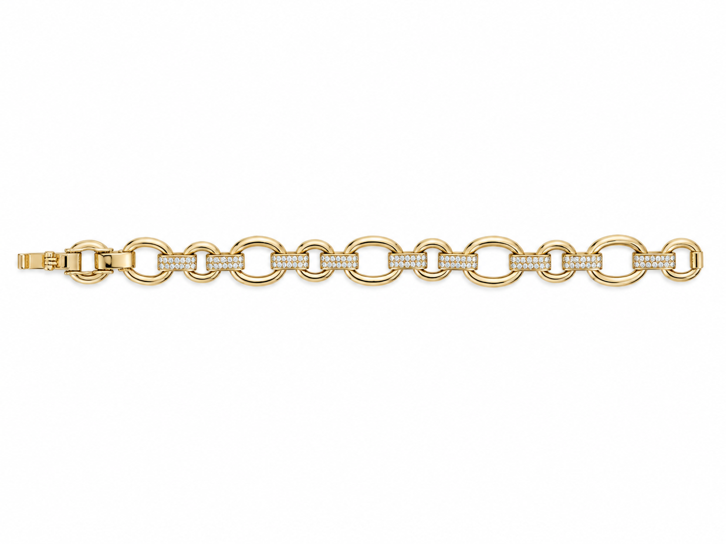 Gold & CZ Oval Link Bracelet