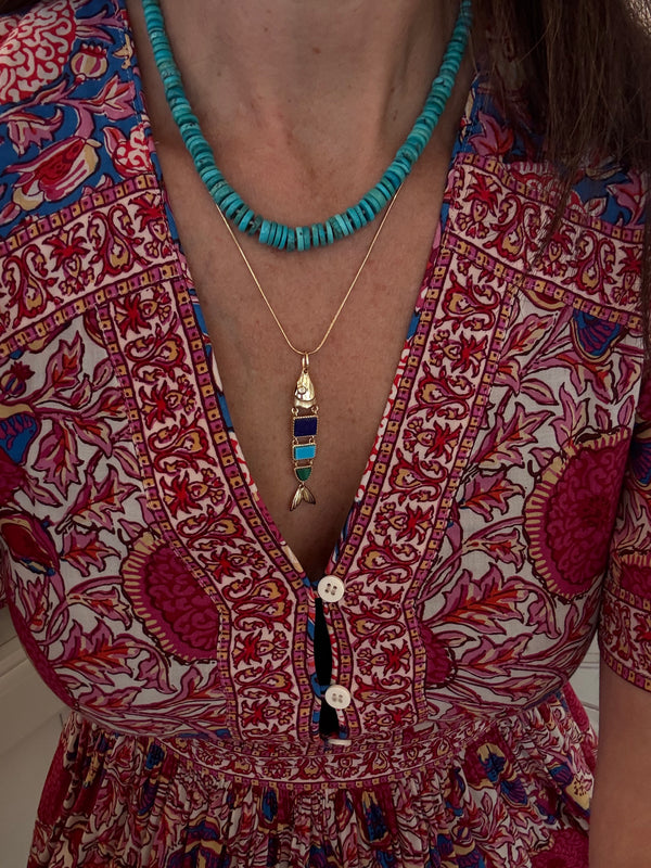 Turquoise Heishi Hand Knotted Necklace