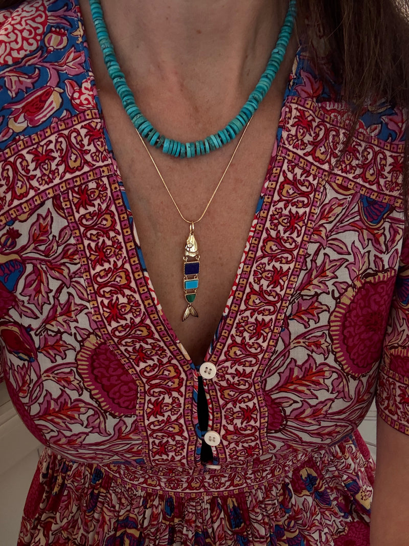 Turquoise Heishi Hand Knotted Necklace