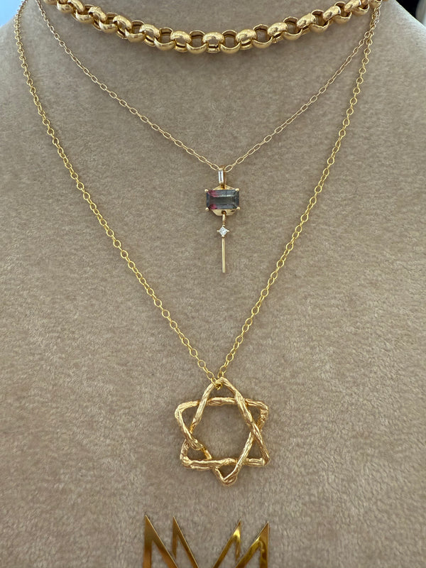 Tourmaline baguette and dangling diamond necklace