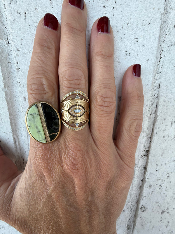 Jasper and Chrysphase Gold Inlay Ring