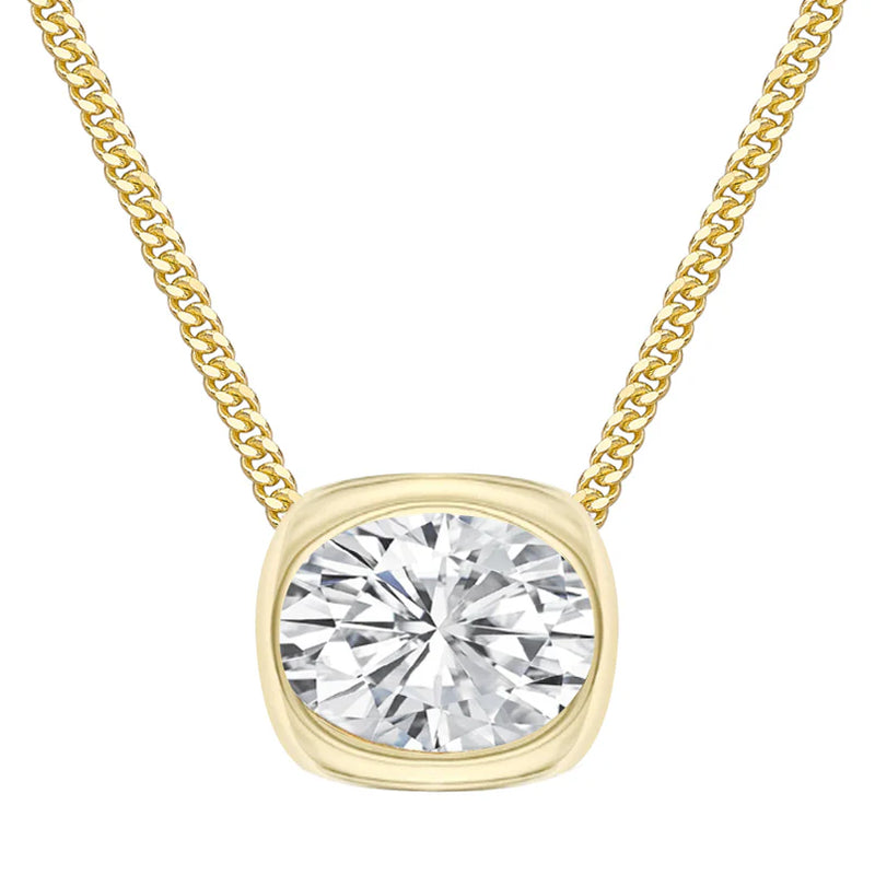 14kt Gold and Diamond Oval Cushion Bezel Necklace