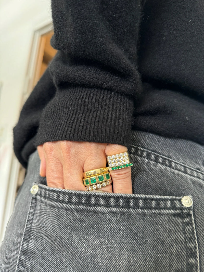 Diamond and Emerald Square Ring