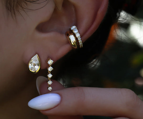 14kt gold teardrop diamond bezel hoop