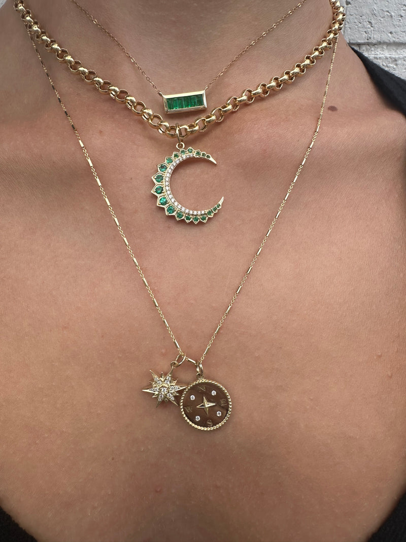 Diamond and Emerald Moon Charm