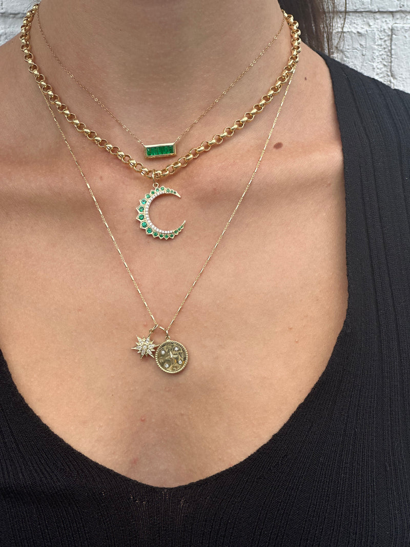 Diamond and Emerald Moon Charm