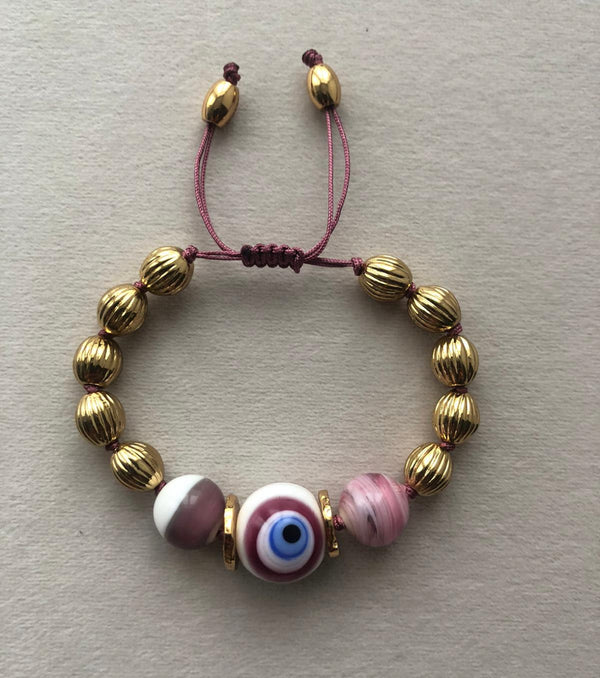 One-of-a-kind Glass Eye Bracelet Gold and Pink