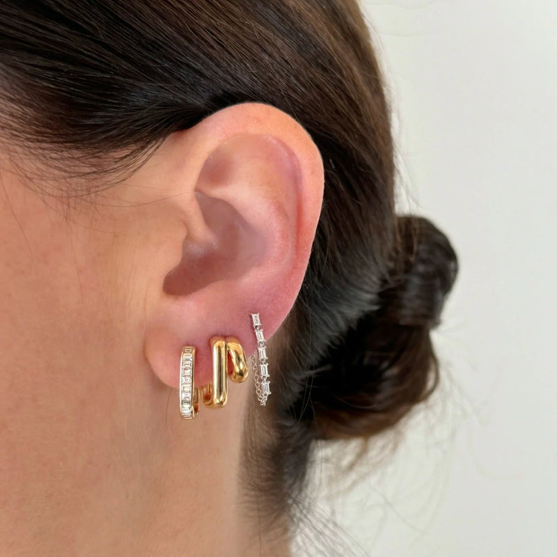 Multi Diamond Baguette Chain Stud Earring