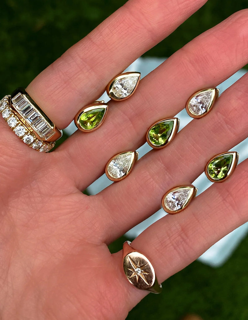 14kt gold teardrop diamond bezel hoop