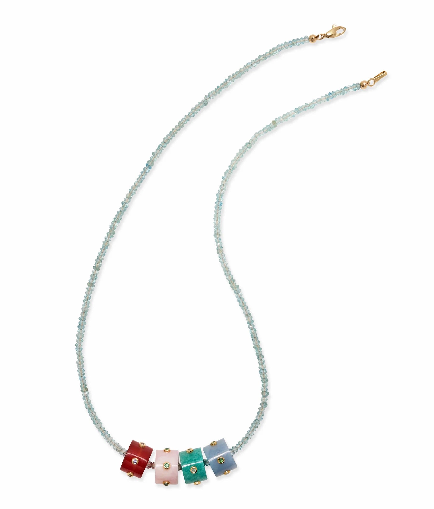 14k Gold Rondelle Charm in Amazonite & Blue Topaz