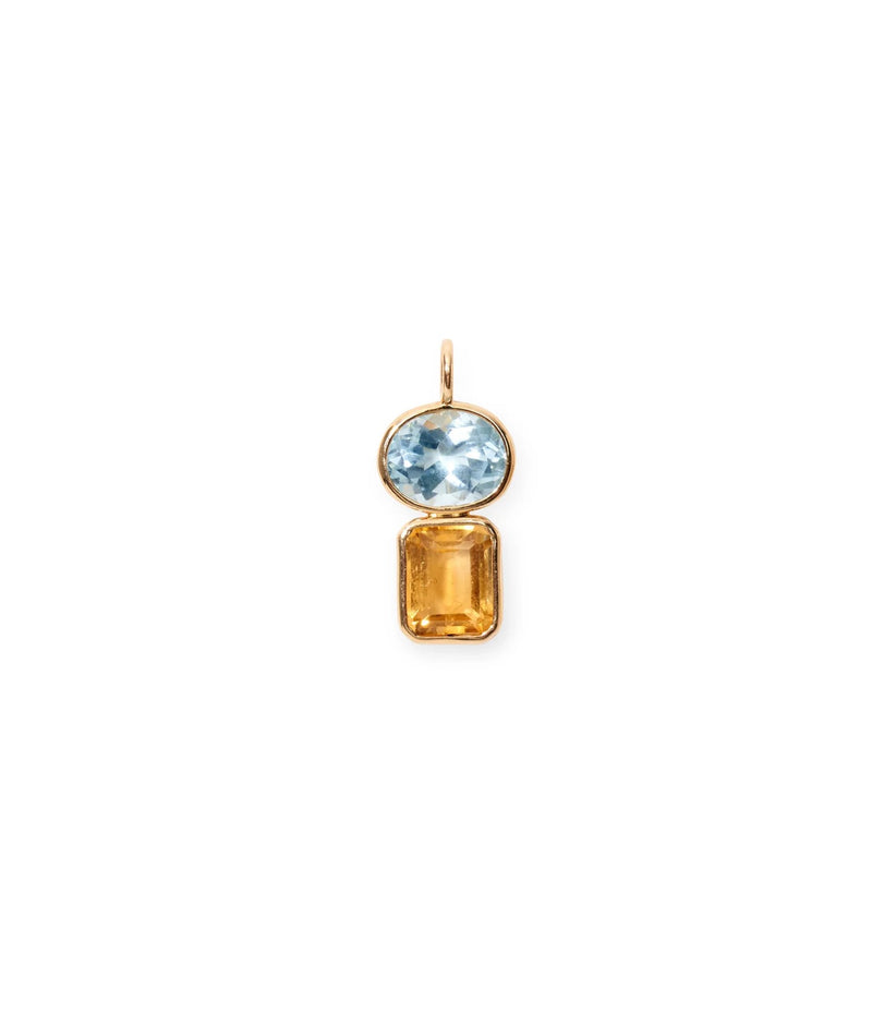 Stacked Teardrop Charm in BlueTopaz & Citrine
