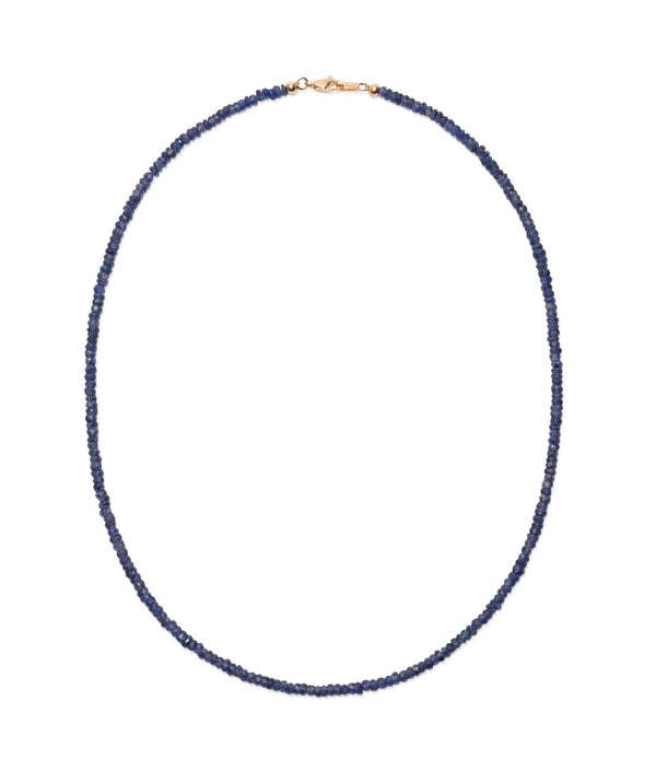 Tiny Beaded 14k Gold Necklace in Blue Sapphire