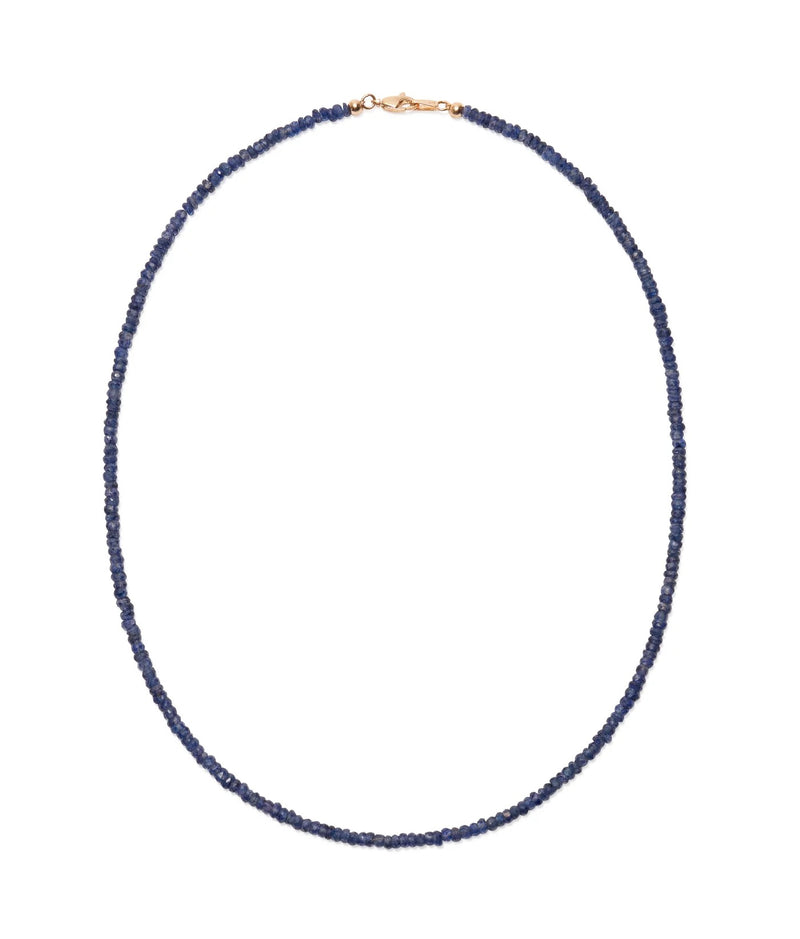 Tiny Beaded 14k Gold Necklace in Blue Sapphire