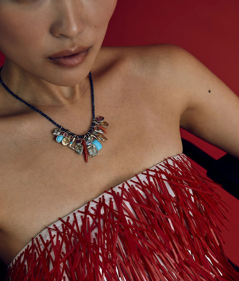 Tiny Beaded 14k Gold Necklace in Blue Sapphire