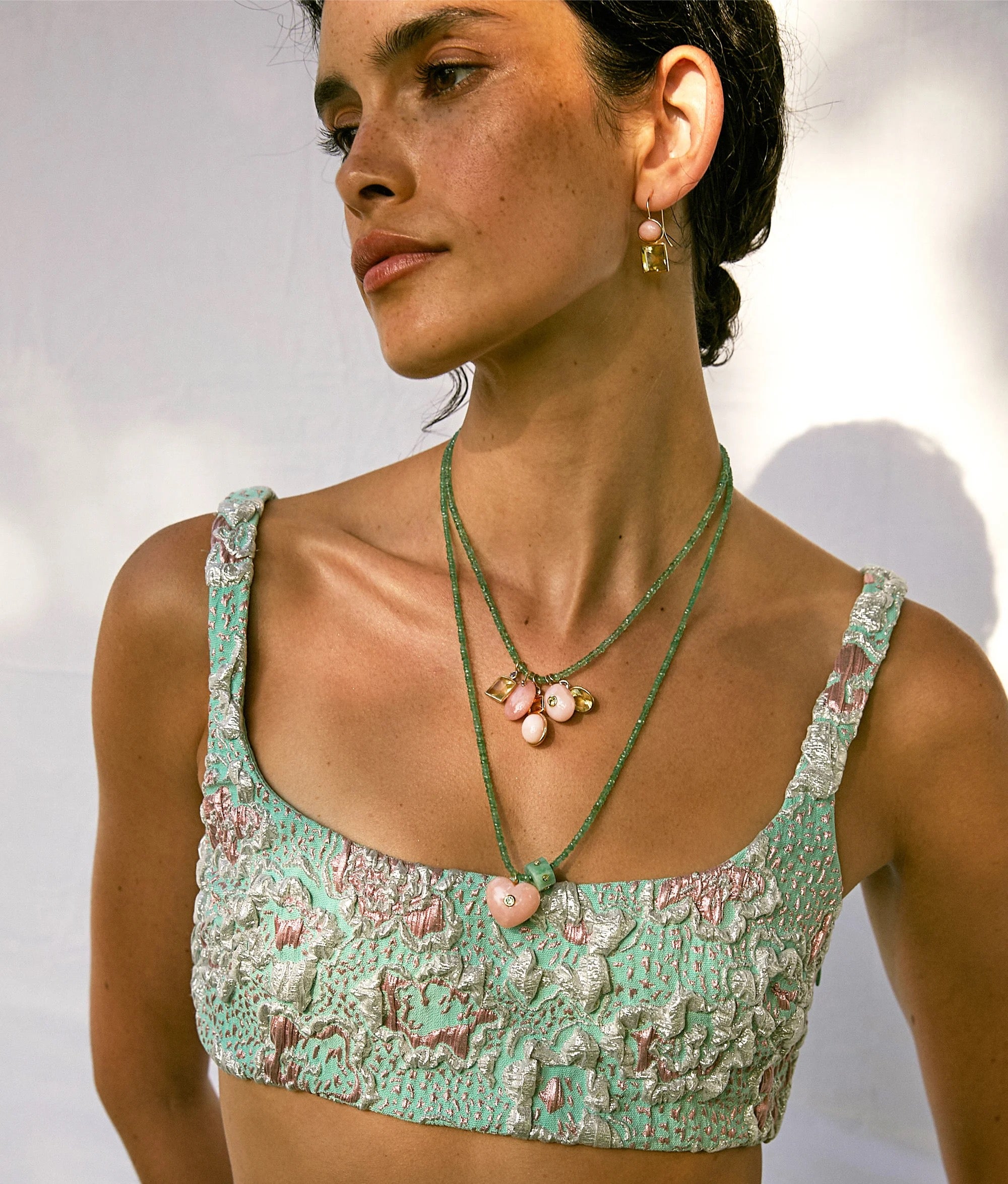 14k Gold Rondelle Charm in Amazonite & Blue Topaz