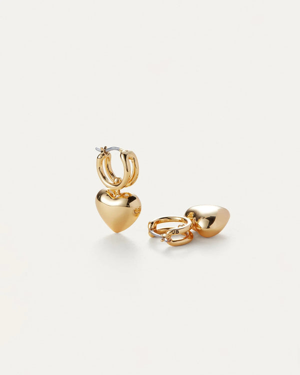 Puffy Heart Huggie Earrings in Gold