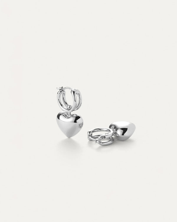 Puffy Heart Huggie Earrings in Silver
