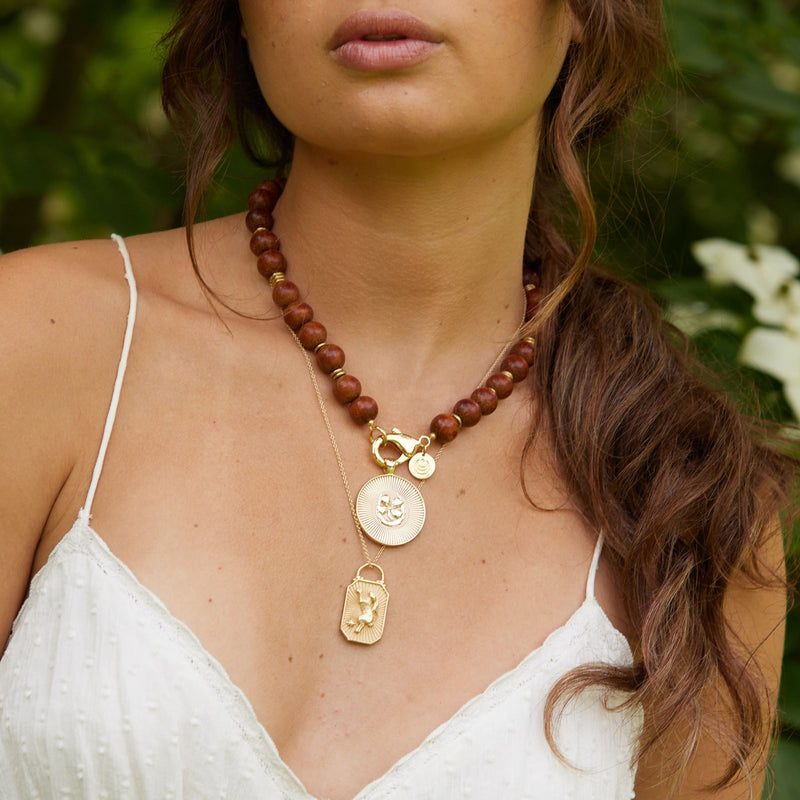Wood and Gold Statement Beaded Necklace