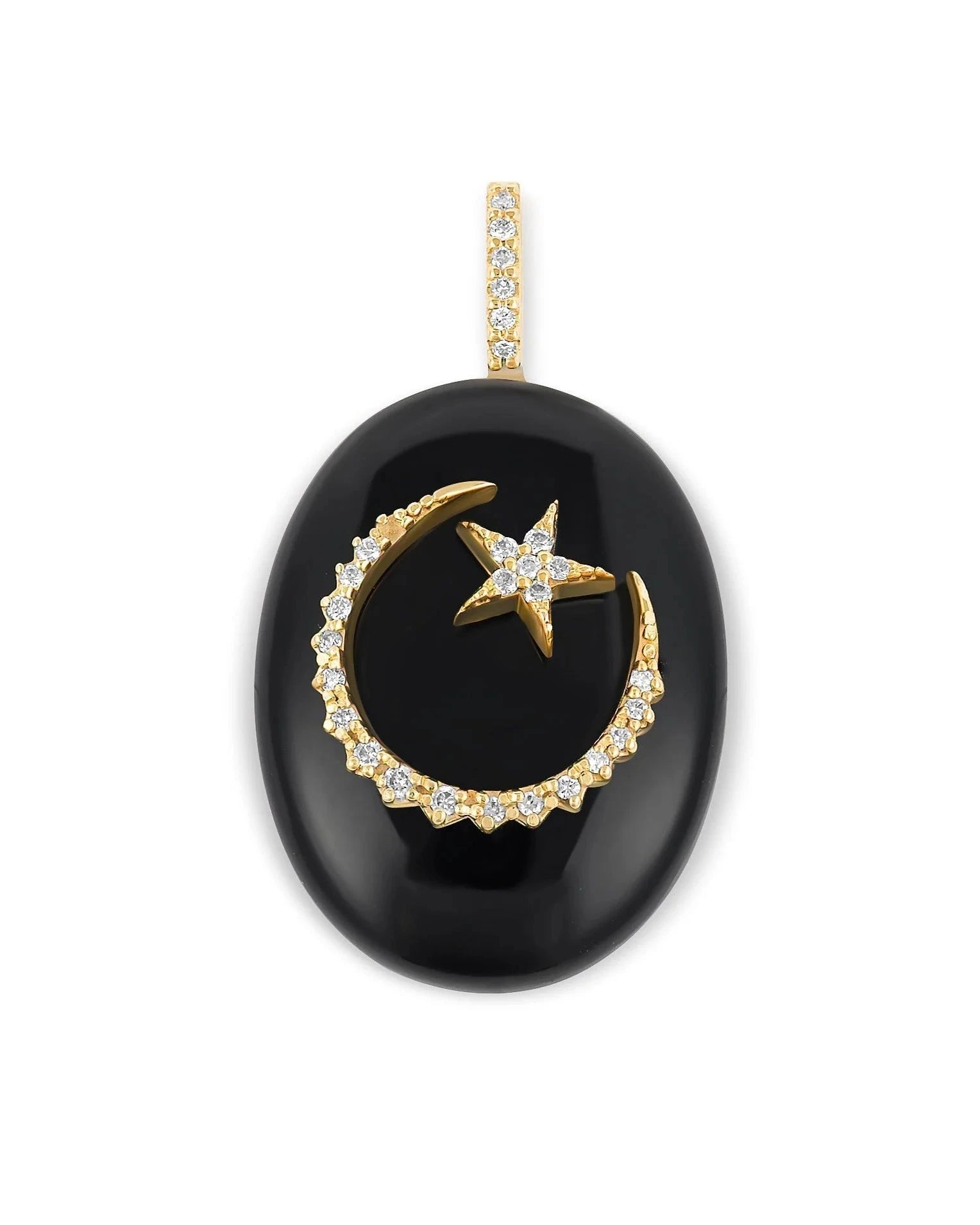 Black Onyx Large Moon & Star Oval Cabochon Pendant