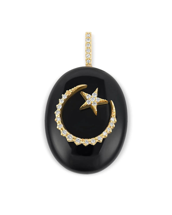 Black Onyx Large Moon & Star Oval Cabochon Pendant
