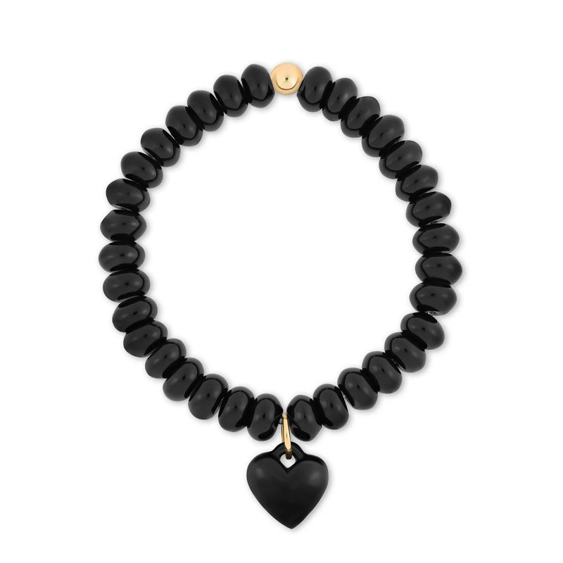 Heart Gemstone Charm Bracelet- Black Onyx