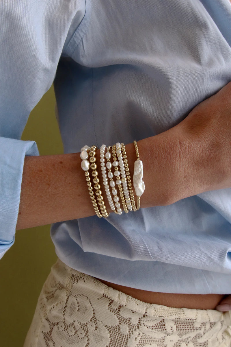 2MM Signature Bracelet with Rice Pearl Gold Pattern