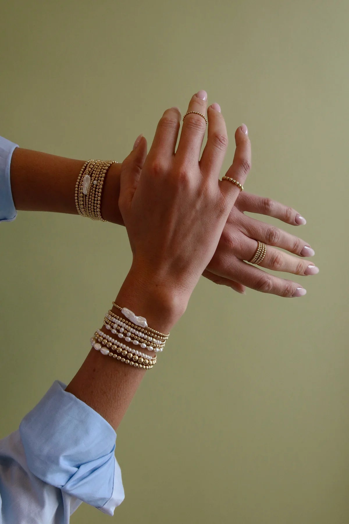 2MM Signature Bracelet with Rice Pearl Gold Pattern