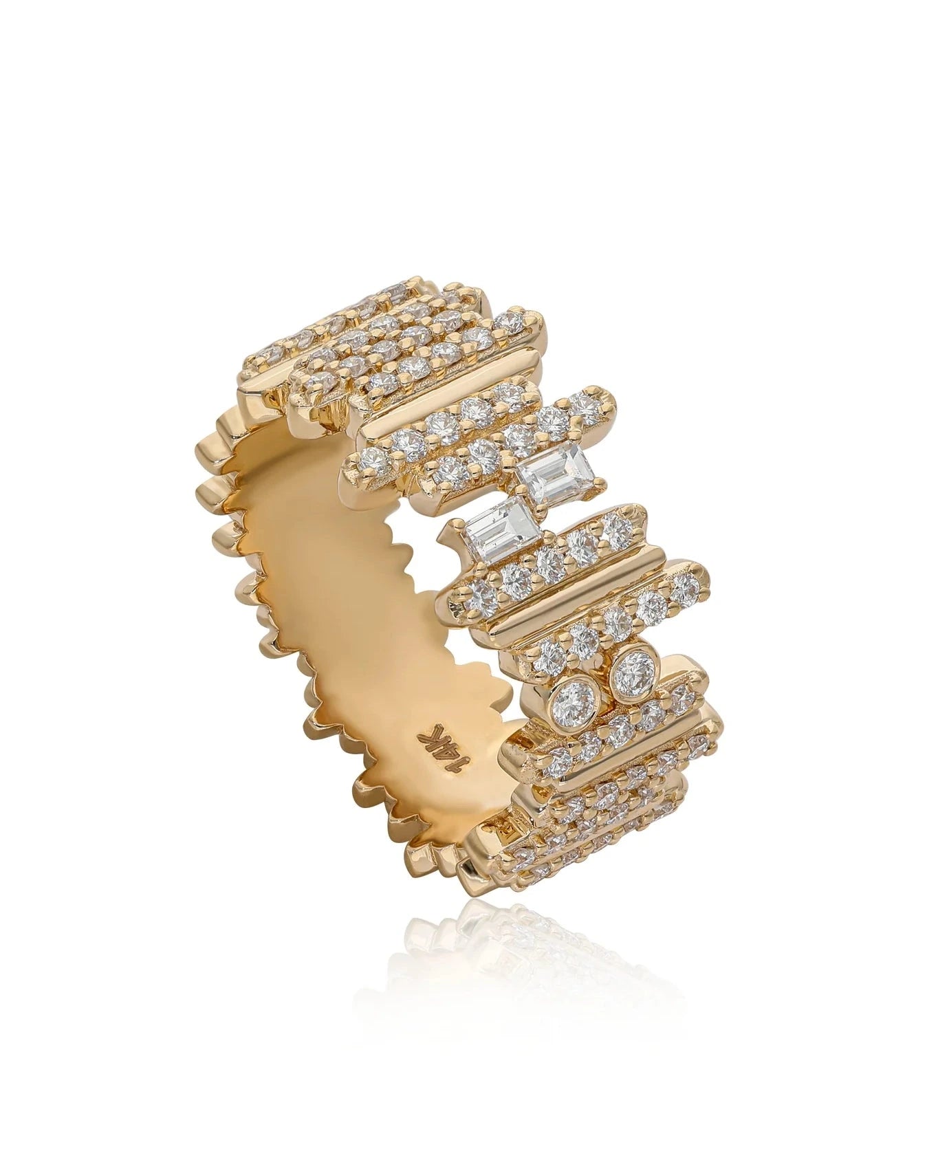 Ethereal Cascade Diamond 14k Gold Statement Ring