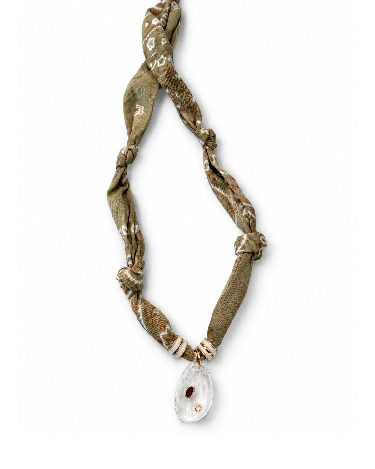 Tan Bandana Necklace with Clear Stone