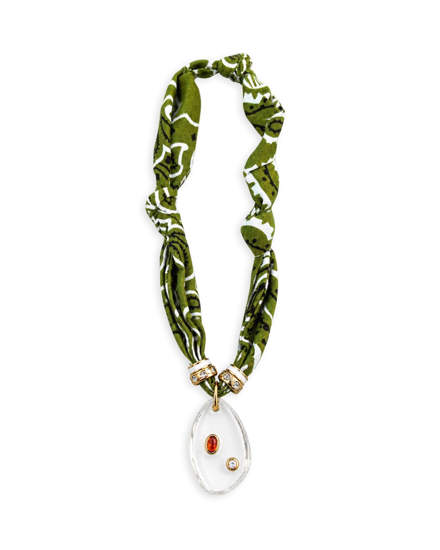 Green Bandana Necklace With clear stone