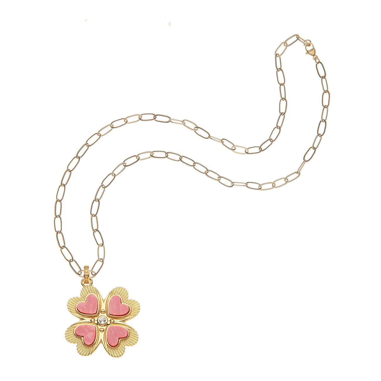 LUCKY in Love Coral Clover Pendant Necklace