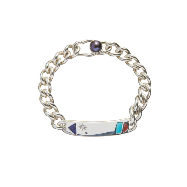 Bidziil Inlay Curb Chain Bracelet in Sterling Silver