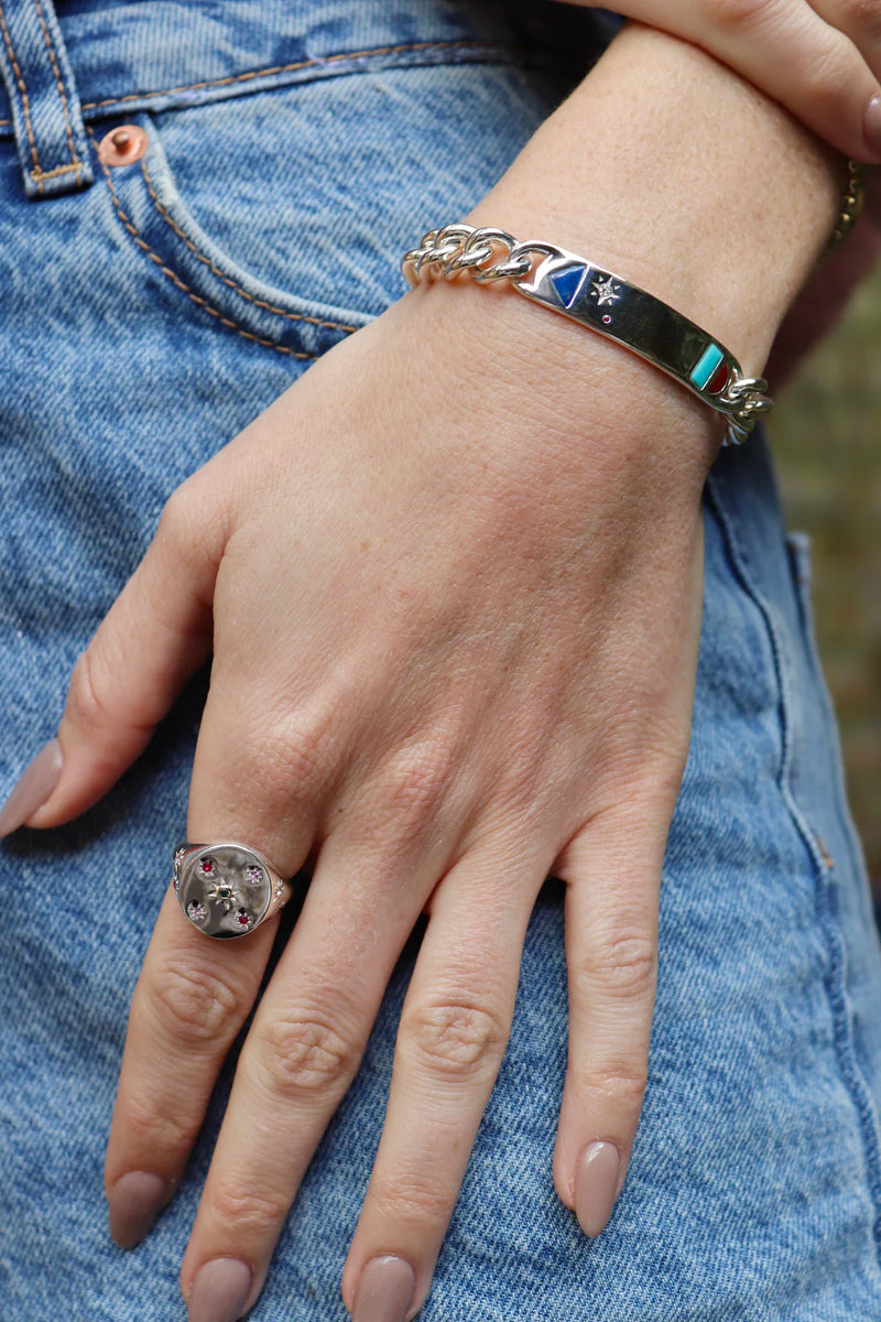 Bidziil Inlay Curb Chain Bracelet in Sterling Silver