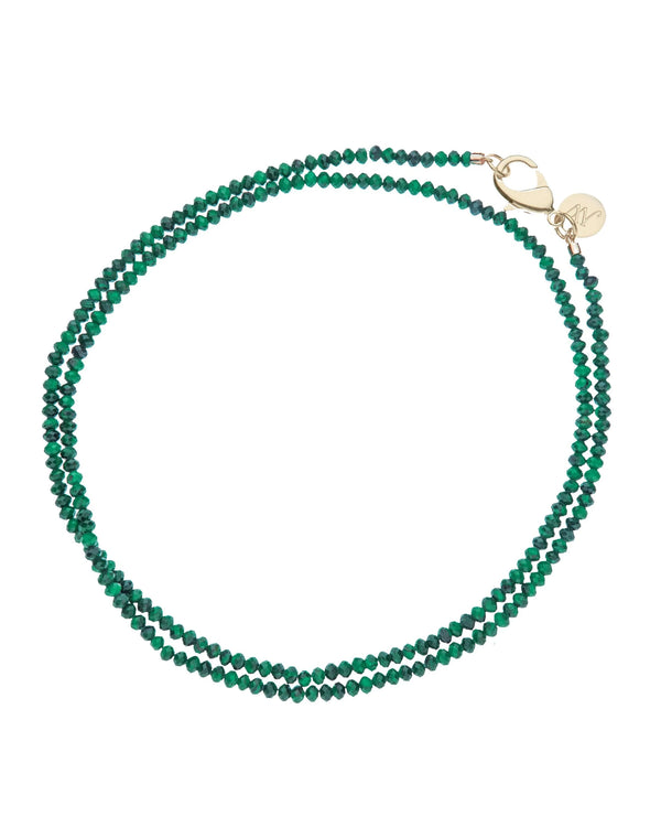 Double Wrap Diamond Cut Beaded Necklace in Malachite
