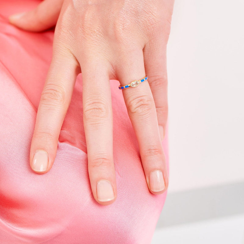 Marnie ring Lavender blue enamel and stone crystal