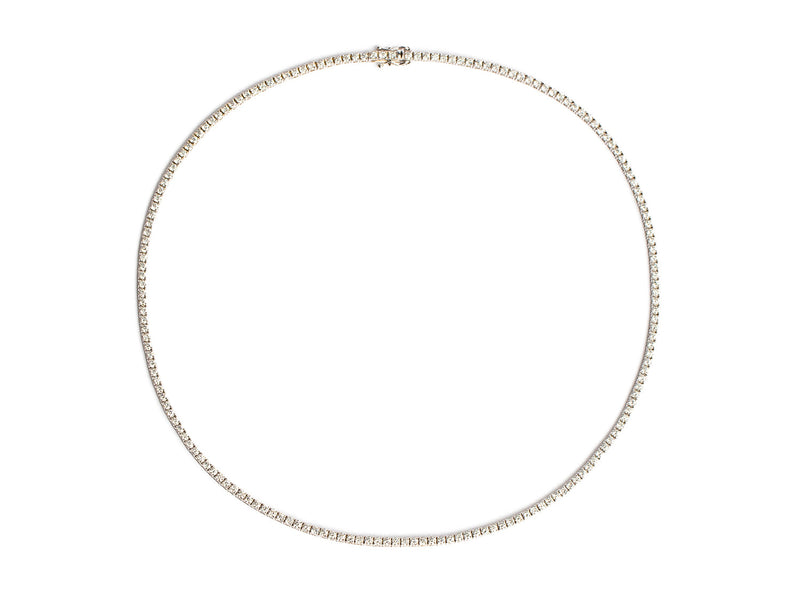 A delicate Lab Grown Tennis Necklace by Monarch Market features a thin line of round-cut diamonds in a simple metal setting, creating a sparkling circle with a top clasp against a plain white background.