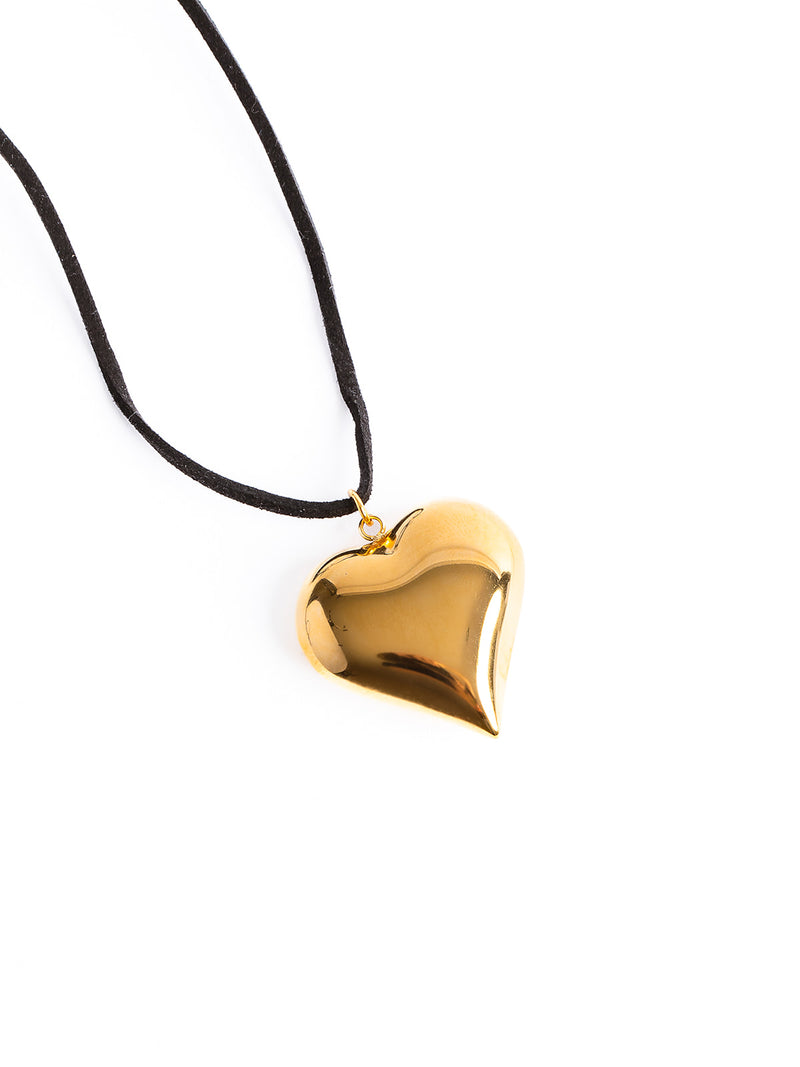 Gold Heart Suede Necklace