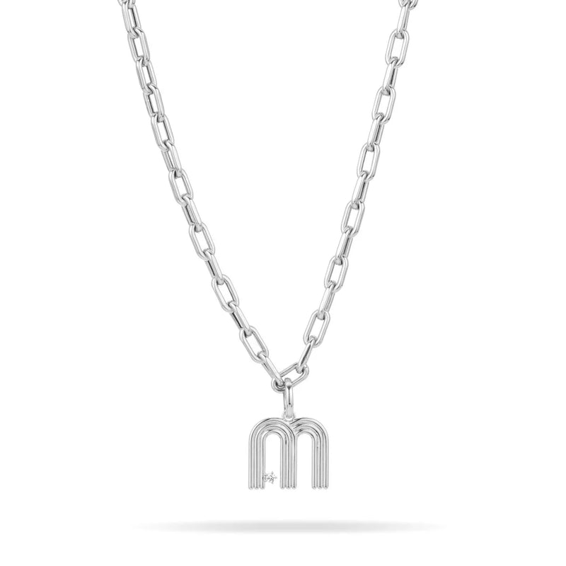 Groovy Diamond Initial Hinged Charm in Sterling Silver