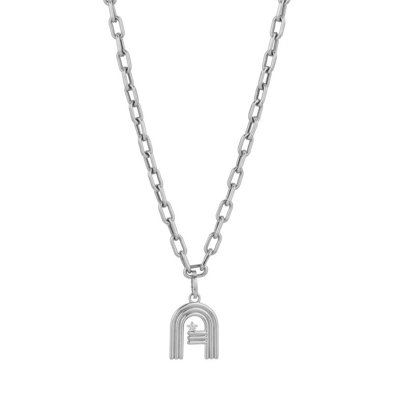 Groovy Diamond Initial Hinged Charm in Sterling Silver