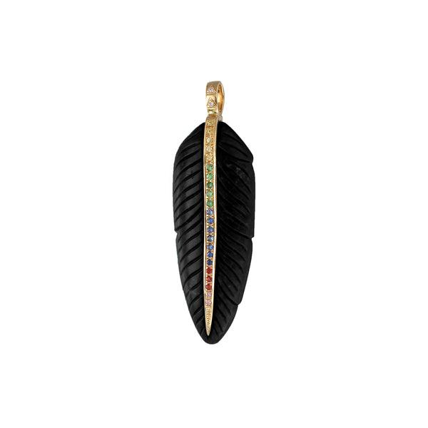 Multicolor Sapphires and Onyx Feather pendant