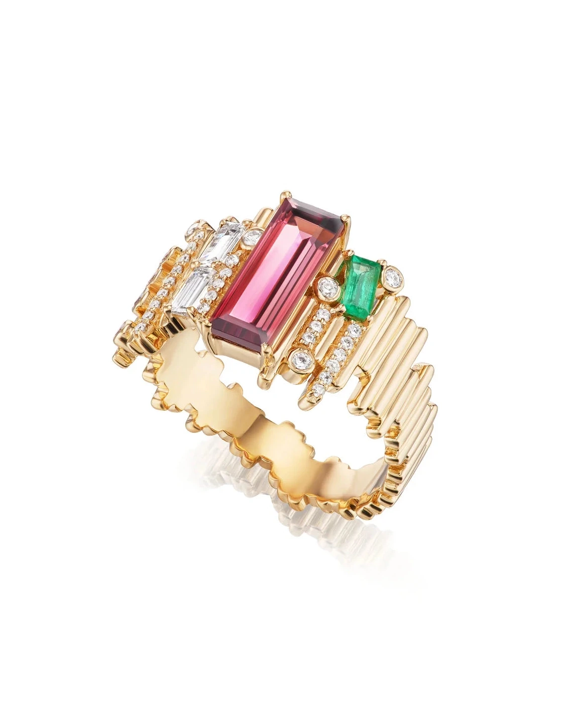 Ethereal Tourmaline Baguette 14k Gold Statement Ring