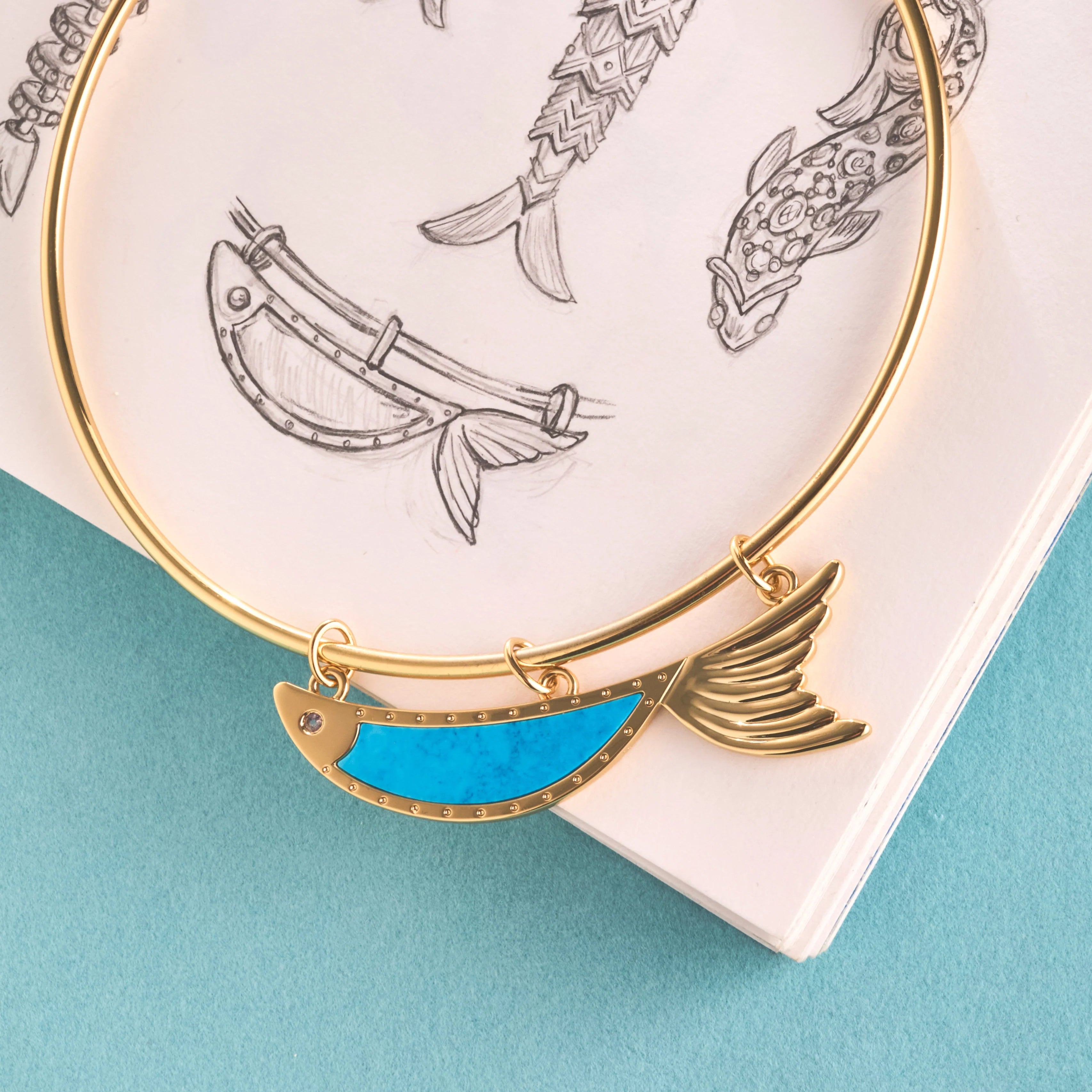 STRONG Keep Swimming Fish Pendant Necklace in Turquoise