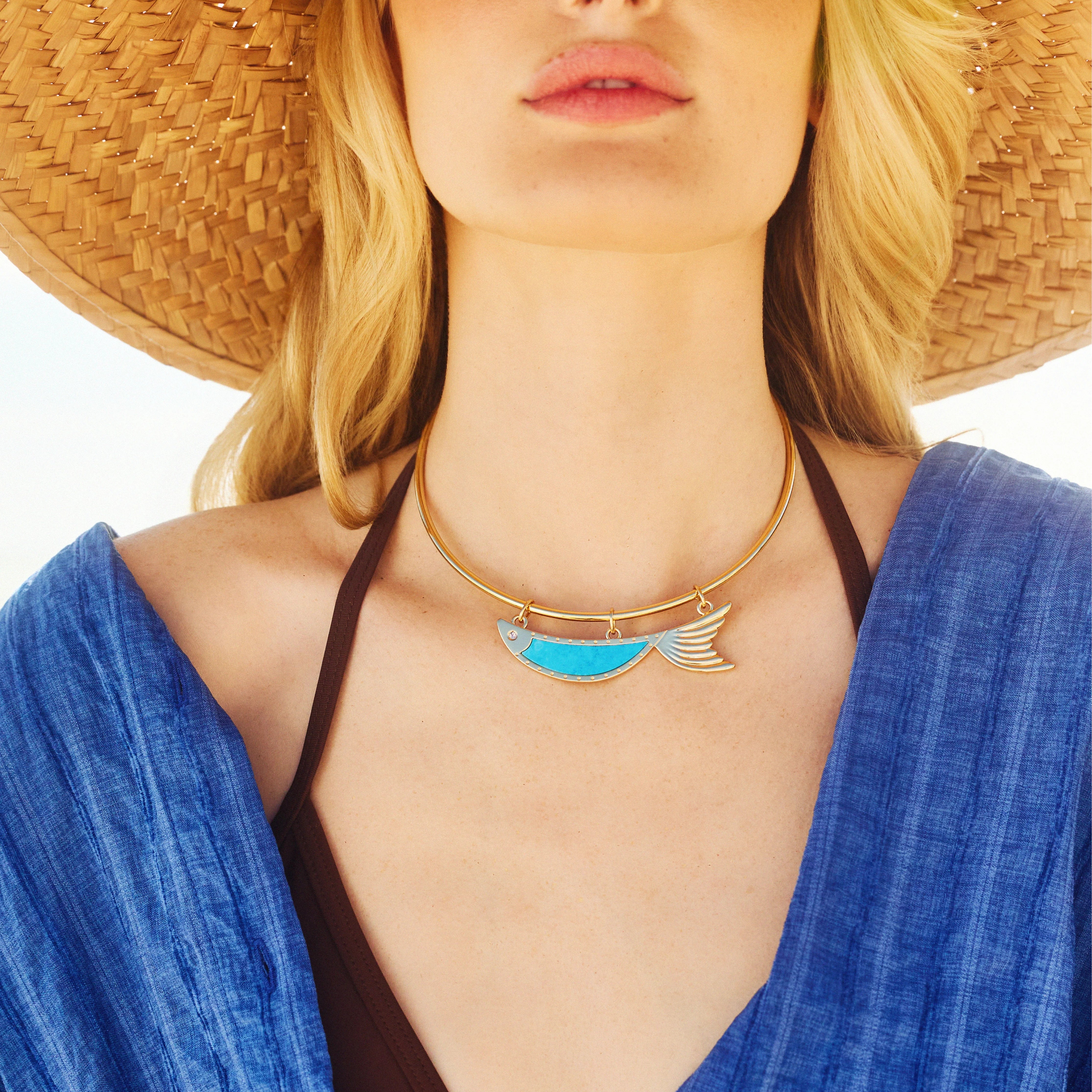 STRONG Keep Swimming Fish Pendant Necklace in Turquoise