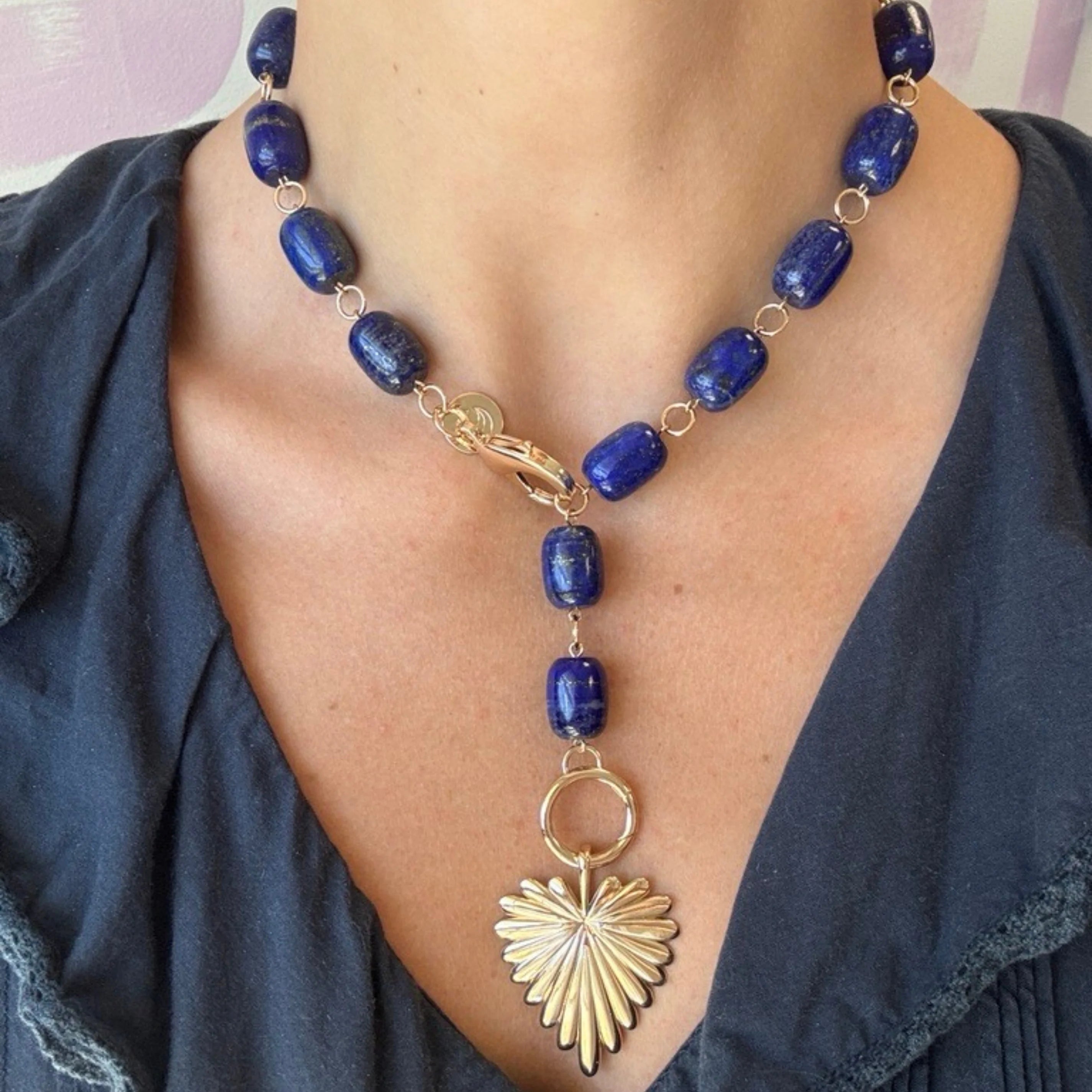 Chunky Lapis Lariat Necklace